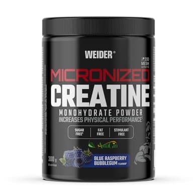 Weider Micronized Creatine Monohydrate Powder (300g) Sabor Chicle de Frambuesa. Monohidrato de Creatina 200 Mesh con AstraGin, Stevia, Sin Grasa, Sin Estimulante, Vegan, Aumento del Rendimiento Físico