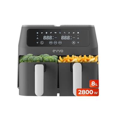 Freidora sin aceite EVVO Tasty Fryer 8L, 8 litros, doble compartimento, multifunción, hasta 200ºC, 2800W