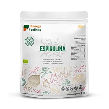 Energy Feelings Spirulina Eco - 1000 gr, 60% de Proteína, Proteína en Polvo Vegana y Ecológica, Rica en Vitaminas y Minerales, Sin Lactosa, Sin Gluten, Ideal para Sopas y Ensalada, Pack XXL