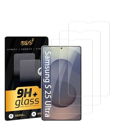 Uno' 3 Unidades Protector De Pantalla de Cristal Templado Para Samsung Galaxy S25 Ultra (6,9"), Dureza 9h, Antiarañazos Ultraresistente, Antigolpes, Definición Hd,Alta Sensibilidad A La Huella