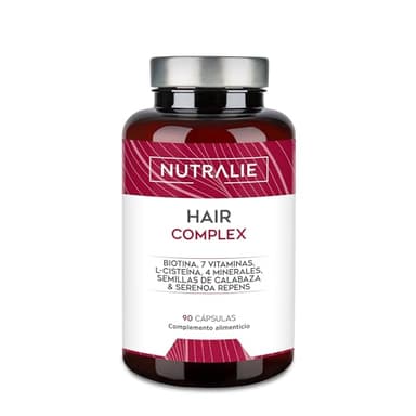 VITAMINAS PARA EL CABELLO - Crecimiento y Anticaida Cabello [PREMIO 2022] Biotina + Zinc + L-Cisteina - Mujer Hombre - Vitaminas Pelo Vegano - Hair Complex - 90 Cápsulas Nutralie