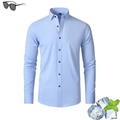 Zealburst Camisa elástica, no necesita planchado, no se arruga, camisas Zealburst, camisa informal para hombre, sin arrugas, camisa elástica (azul claro, L)