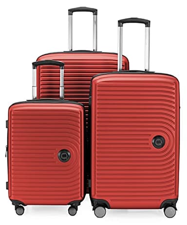 HAUPTSTADTKOFFER Mitte - Juego de 3 Maletas - Maleta de Mano 55 cm, Maleta Mediana 68 cm + Maleta de Viaje Grande 77 cm, Carcasa Rígida ABS, TSA, Rojo