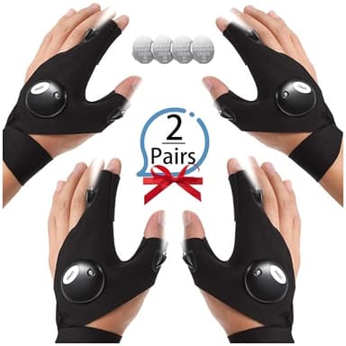 2 Pares de Guantes con Luz LED – Pesca, Camping, Reparaciones – Regalo Original para Hombres – Manos Libres con Linterna – Baterías Incluidas