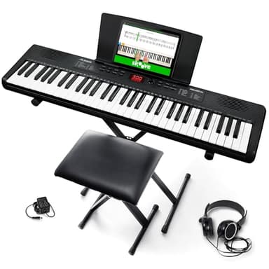 Alesis Melody 61 Teclado Piano Eléctrico para Principiantes con 61 teclas, Altavoces, Soporte, Banqueta, Auriculares, 300 sonidos y Lecciones de música con Accesorios, Nuevo Modelo