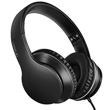 Lorelei X6 - Cascos con micrófono, Ligeros, Plegables, estéreo, Bajos, 1,45 m de Cable sin enredos, Auriculares con Cable para Smartphone, Tablet, MP3/4, Negro Espacial