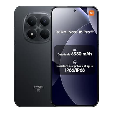 XIAOMI REDMI Note 15 Pro 5G - Smartphone de 8+512GB, Pantalla de 6,83" 1.5K AMOLED, MediaTek Dimensity 7400-Ultra, cámara de 200MP, batería de 6580 mAh, Cargador no Incluido, Negro (Versión ES)
