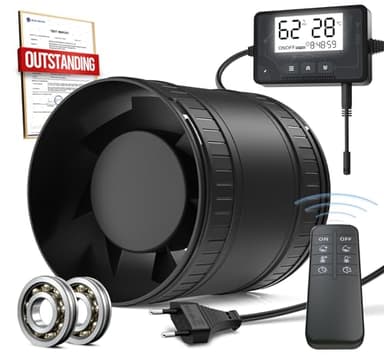 BUMSOU Extractor de Baño Sensor Humedad y Temperatura, Temporizador, Control Remoto, Ventilador Silencioso y Potente con Protección contra Sobrecalentamiento, Extractor de Aire para Sótano y Taller