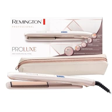 Remington Plancha Pelo 150 °C-230 °C, calentamiento rápido PROluxe tecnología OPTIheat, revestimiento de cerámica, alisa o riza en una pasada, apagado automático, pantalla LCD S9100