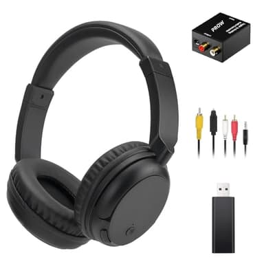 PROW Auriculares Inalámbricos Bluetooth 5.3 para TV Con Función de Radio RM, Ligeros para Personas Mayores, 30 Horas de Reproducción, Cómodos y Duraderos, Negro