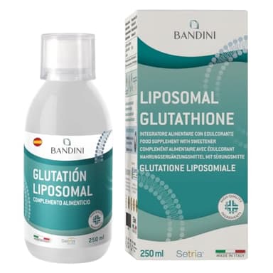Bandini® Glutatión Liposomal Líquido 250ml 100% Vegano- Antioxidante y Antienvejecimiento - Alta Dosis y Alta Absorción - Reduce el Estrés Físico y Mental - L-Glutatión con Vaso Dosificador
