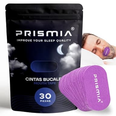 Prismia Pack de 30 Tiras Bucales. Mouthtape for Sleeping. Cinta Bucal para Dormir con la Boca Cerrada. Myotape Boca Adulto. Antironquidos para Dormir. Mouth Strips. Parches Pegatina Boca Dormir.