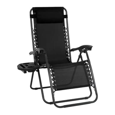 EIGFOH Tumbonas Plegables,Tumbonas Jardin Exterior Silla de Playa con Portavasos y Reposacabezas,Silla de Playa Ajustable para Jardín,Playa,Piscina,Terraza,Carga de 150 KG (Negro 1 Tumbonas)