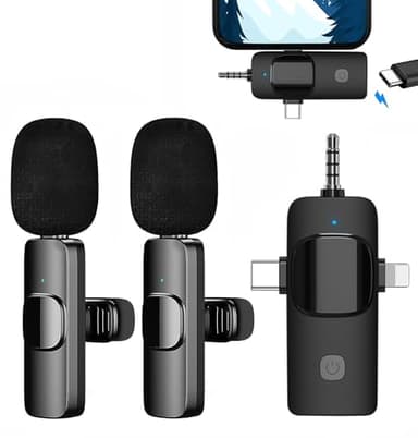 Microfono Inalambrico para iPhone/iOS/Android/PC/Laptop, Micrófono Lavalier Inalámbrico para Móvil Portátil, Bluetooth Micrófono para Facebook, Youtube, Twitter, TIK Tok Video y transmisión en Vivo