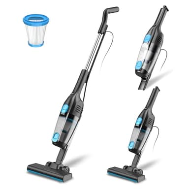 Aspiradora con Cable, Aspiradora Escoba con Cable Potente 20Kpa 600W, 3 en 1 Aspirador de Mano con 5m Cable, Aspirador Vertical Ligero Anti-Enredos para Alfombras de Pelo de Mascotas Pisos Duros