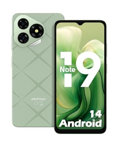 Ulefone Note 19 Teléfono Móvil Android 14, 6GB+32GB/SD-512GB, Cámara 8MP+5MP, 5000mAh Batería Moviles Octa Core Smartphone 6,56" HD+ 3 Ranuras para Tarjetas 4G Dual SIM/Face ID/GPS/OTG/FM Verde