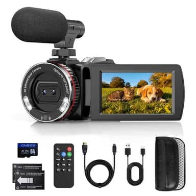 Camara Video 4K Camara de Video 48 MP 21X Digital Zoom Cámara Vlog para YouTube, Pantalla Giratoria de 3.0'' y 270° Camcorder, Videocámara con Tarjeta de 64 GB, 2 Baterías, Micrófono, Cable HDMI