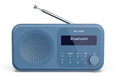 Sharp DR-P420(BL) Tokyo Dab+, Dab and FM Portable Digital Radio with RDS, BT 5.0, USB or Batteries, Mini Jack, Telescopic Antenna, Auto Search, 20+20 Memories, Time and Date Auto, Alarm, Blue