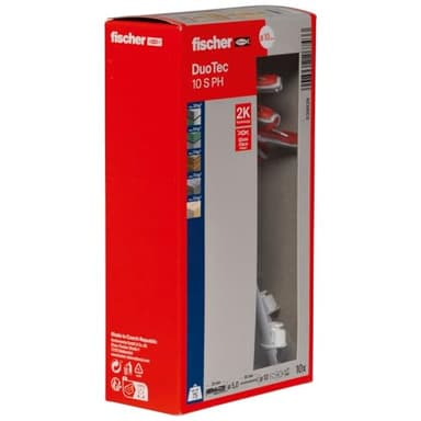 fischer DUOTEC 10 S PH, 10 x Tacos Compatibles con Placas de Yeso PLADUR® Basculante + 10 x Tornillo de Cabeza Plana, de 2 Componentes, de Cavidad para Fijación en Yeso, Panel Madera y Acero, etc.