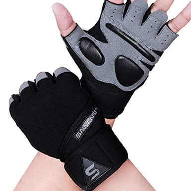 SAWANS Guantes de Gimnasio para Entrenamiento de Levantamiento de Pesas para Hombres y Mujeres, Soporte de muñeca Acolchados, Agarre Extra, protección de la Palma (Correa de muñeca Larga, M)
