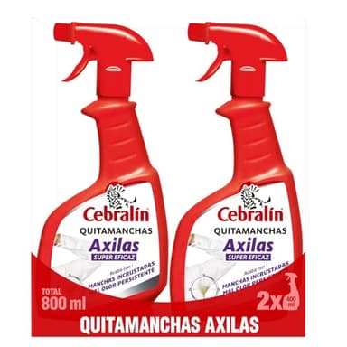 Cebralín - Quitamanchas Axilas, Elimina las Manchas Amarillas y Cercos en Axilas, Quita el Mal Olor Persistente, Sin Lejía - Pack de 2 x 400 ml = 800 ml
