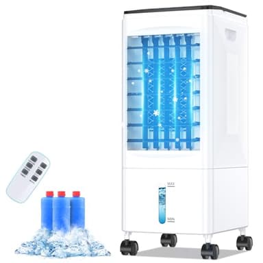 Aire Acondicionado Portátil 6 L Tanque, Enfriador de Aire Móvil Grande Eysddifr, Climatizador Evaporativo Silencioso, Temporizador 1-7 H, 2 Modos 3 Velocidades, Control Remoto, Oscilación para Hogar