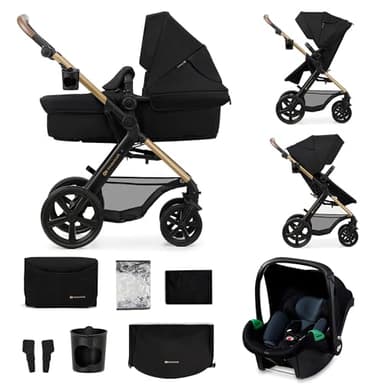 Kinderkraft MOOV 2, carrito 3 en 1 con capazo y silla de paseo 2 en 1, ruedas grandes antipinchazos, Travel System con silla de coche, hasta 22 kg, Negro