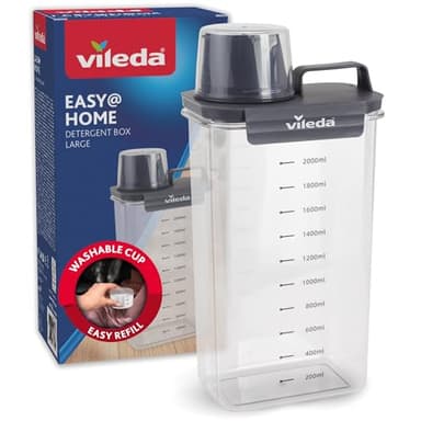 Vileda Dispensador de Detergente 2300 ml Gris – Bote Hermético XL para Detergente en Polvo y Líquido con Vaso Medidor – Recipiente Almacenaje Lavadora Antihumedad – Organizador Lavadero Familiar