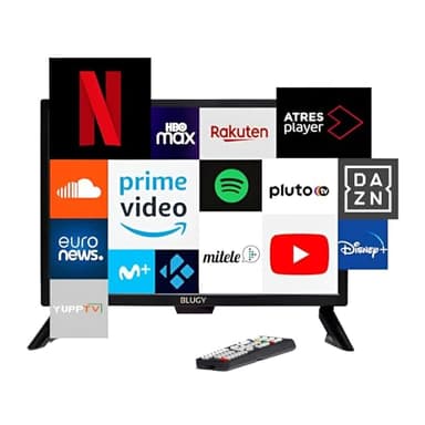 Blugy TV Smart 23.8" LED HD, 12V, 1920x1080 píxeles, Travel TV Ideal para vehículos, caravanas, Camiones, Barco, Altavoz Integrado Disney+ Netflix Youtube [Clase de eficiencia energética D]