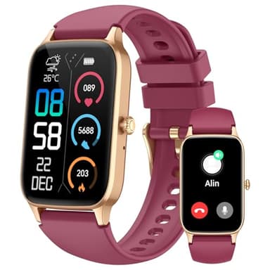 Reloj Inteligente Mujer Hombre con Llamadas Bluetooth, 110+ Deportivos Modos Smartwatch, 1.57" Monitor de Sueño/Podómetro/SpO2/Pulsómetro Pulsera Actividad, Impermeable IP68 para Android iOS, Rojo