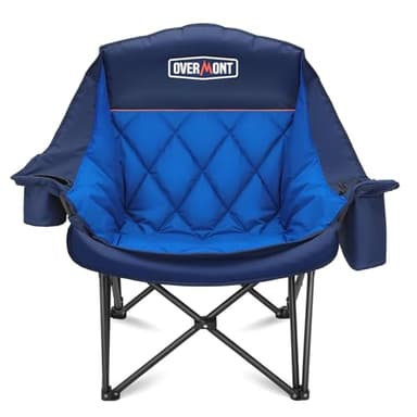 OVERMONT Silla de Camping Plegable Grande 204kg - Silla de Pesca Acolchada Resistente con Bolsa Térmica Portavasos - Sillas Portátil para Exterior Acampada Jardín Playa Pesca Azul