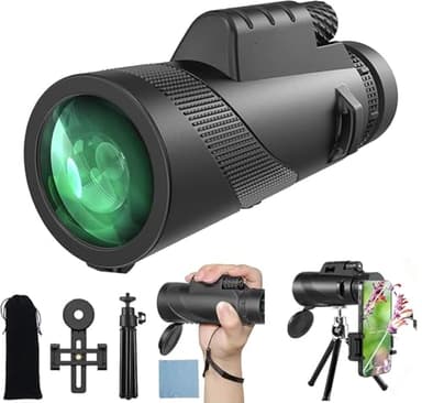 Yongheng Monoculares, Telescopio monocular, Alta Potencia HD de 12 x 50, Monocular de Alta Potencia para Adultos y Niños con Soporte para Observación de Aves, Caza, Senderismo con (Negro)