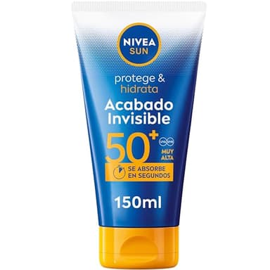 NIVEA SUN Protege & Hidrata Acabado Invisible SPF 50+ (150 ml), Loción Solar de textura ligera, protector hidratante con Ácido Hialurónico, crema protectora resistente al agua