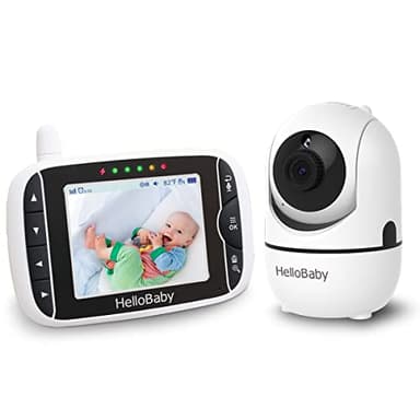 HelloBaby Camara Bebe,Cámara vigilabebés,Vigilabebés con Cámara Pantalla LCD de 3.2",355 º / 120 º Giratorio,Zoom 2X,Visíon Nocturna,Intercomunicador Bidireccional,VOX,Sensor de Temperatura