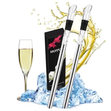 HOTUT Enfriador Botellas Vino con Varilla de Enfriamiento, 2PCS Barra de Enfriamiento para Botellas de Vino de Acero Inoxidable, Enfriador de Vino Antigoteo y Duradero para Los Amantes del Vino