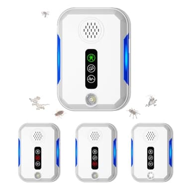 Yaskyly 4 Pack Repelente Ultrasónico de Plagas, Interior Ultrasónico Ahuyentador de Ratas con 4 Modos Controlar Eficazmente Ratón Cucarachas Mosquitos Arañas Moscas Seguro para Niños Mascotas