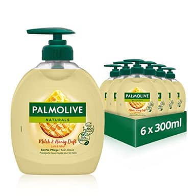 Palmolive Jabón Naturals Miel y Leche 6 x 300 ml – Jabón de manos líquido para la limpieza suave de las manos