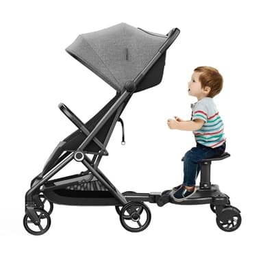 MINRS Tabla para cochecito de bebé para todos los cochecitos Kiddy Board 360°, diseño de dos ruedas, para niños de 3 a 7 años, carga máxima 25 kg, color negro