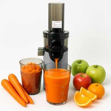 JuiceInstant - Extractor de zumos compacto para frutas y verduras, prensado en frío, exprimidor eléctrico sin BPA, con tamiz, antigoteo, licuadora lenta que conserva vitaminas (Gris)