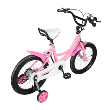 GIDRLL Bicicleta infantil de 16 pulgadas, altura ajustable, para niños y niñas a partir de 4-6 años, con ruedas estabilizadoras y sistema de frenado dual (rosa)