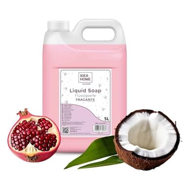 IDEA HOME FRAGANTE Jabón de Manos Líquido 5L - Buena Espuma de Jabón Líquido 5 Litros - Jabón en Crema para Todo Tipo de Piel - Granada con Leche de Coco