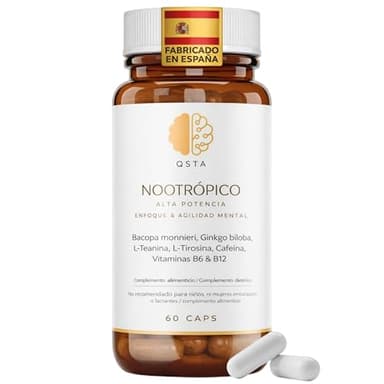 Pastillas Memoria y Concentración – Nootropico con Bacopa Monnieri, Ginkgo Biloba, Tirosina, Teanina, Cafeína y Vitaminas B6/B12 para Estudiar y Foco Mental