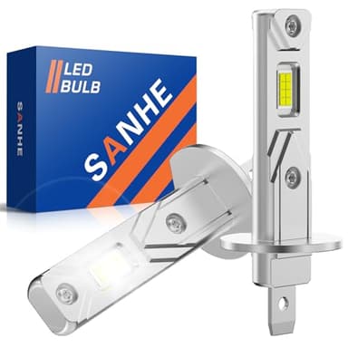 SANHE Bombillas H1 LED Luz Alta y Baja para Coche, 14000LM 600% Más Brillante 6500K Blanco H1 Reemplazo de Halógeno, 1:1 Tamaño, Plug and Play (Paquete de 2)