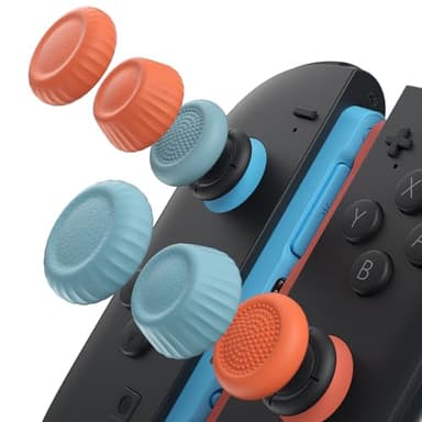 JSAUX Grips para Nintendo Switch 2 Joystick, Tapas para Palancas, Diseño Ergonómico, Agarre Mejorado, Cómodos y Duraderos, Cubiertas para JoyCon - Azul y Naranja, 3 Pares (6 Piezas)