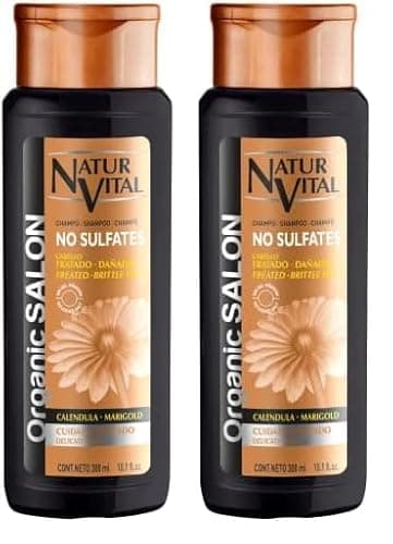 NaturVital - Champú Organic Salon, Sin Sulfatos, Parabenos ni Siliconas, Champú Natural con Keratina Vegetal y Extractos Biológicos, para Cabellos Dañados, Rizados o Alisados, 300 ml (Paquete de 2)