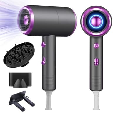 Bizcasa Secador de Pelo de Iónico 1800W,Profesional Secador de Pelo con Botón Frío/Calor,3 Ajustes de Temperatura,Salón Hair Dryer con difusor y boquilla de peinado,Súper Silencioso