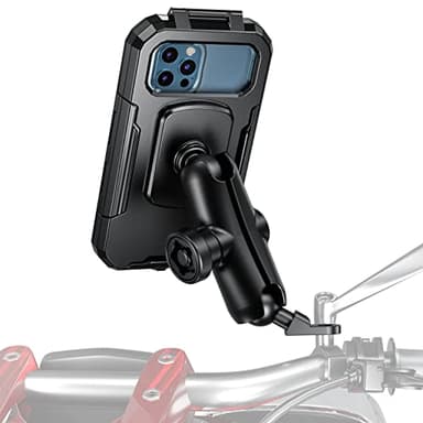 iMESTOU Soporte Impermeable para Teléfono de Motocicleta Soporte de Pelota de Visión Trasera de 1" con Brazo de Doble Toma Antirrobo para Teléfonos Inteligentes de 5.5 a 6.8 Pulgadas (Talla L)