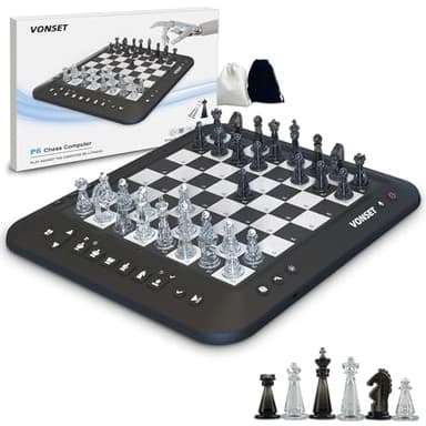 Vonset P6 - Juego de ajedrez para computadora, tablero de ajedrez inteligente, juego de ajedrez electrónico, computadora magnética con LED para principiantes, tablero de ajedrez electrónico para niños
