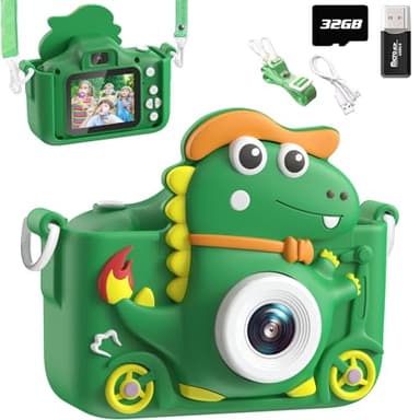 Cámara de Fotos Infantil Dinosaurio, 2" 1080P cámara Digital, HD Selfie Apareille Photo 32G, Eouet Infantil y Regalo niña 3 4 5 6 7 8 9 10 11 12 años, Bien Juegos para niños (Verde)