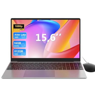 Portátil 15,6 Pulgadas, 16GB RAM+512GB SSD, In-tel N95, Win11, Teclado Iluminado con Teclado Numérico, 5G WiFi, Carga tipo C, Ordenador Portátil para el Trabajo en oficina, Estudios y Uso Doméstico